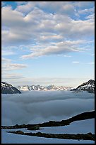 Sea of clouds and craggy peaks. Kenai Fjords National Park, Alaska, USA.