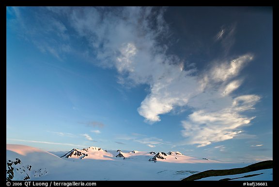 Harding Icefield and clouds, sunset. Kenai Fjords National Park (color)