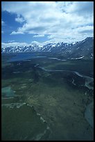 Aerial view of wide valley with Twin Lakes. Lake Clark National Park, Alaska, USA.