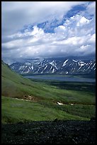 Tundra slopes and Twin Lakes. Lake Clark National Park, Alaska, USA.
