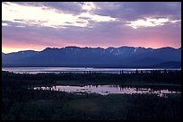 Lake Clark from the base of Tanalian mountain, sunset. Lake Clark National Park, Alaska, USA.