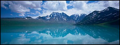 Clouds and mountains reflected in Turquoise Lake. Lake Clark National Park, Alaska, USA.