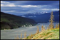 Chitina river valley, snowy peaks, and storm light. Wrangell-St Elias National Park ( color)