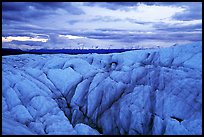 Crevasses on Root glacier at dusk, Chugach mountains in the background. Wrangell-St Elias National Park ( color)