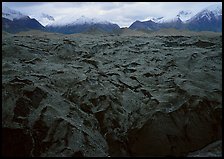 Glacier covered with black rocks. Wrangell-St Elias National Park, Alaska, USA. (color)