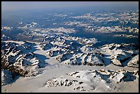 Aerial view of icefields and mountains, St Elias range. Wrangell-St Elias National Park, Alaska, USA.