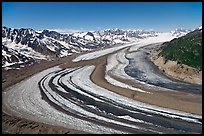Aerial view of curving glacier near Bagley Field. Wrangell-St Elias National Park, Alaska, USA.
