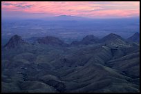 View from South Rim over bare mountains, sunset. Big Bend National Park, Texas, USA. (color)