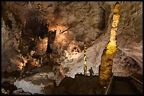 Vistor and stalacmites. Carlsbad Caverns National Park, New Mexico, USA. (color)