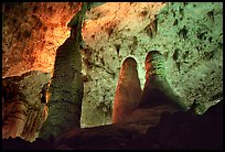 Tall columns in Hall of Giants. Carlsbad Caverns National Park, New Mexico, USA. (color)
