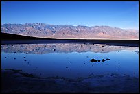 Panamint range reflection in Badwater pond, early morning. Death Valley National Park, California, USA.