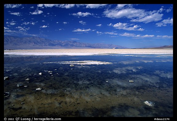 Clouds and pond, Badwater. Death Valley National Park, California, USA.