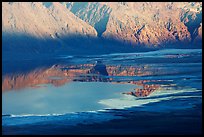 Reflections in Manly Lake at Badwater, seen from Aguereberry point, late afternoon. Death Valley National Park, California, USA.
