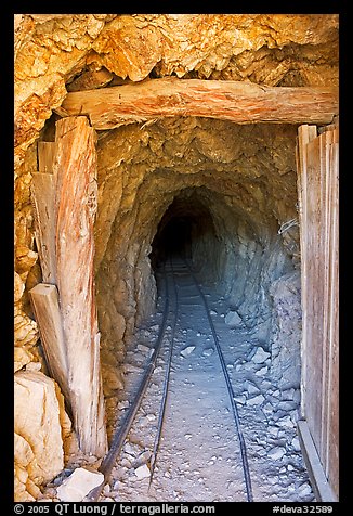 Entrance to a abandoned gallery of Cashier mine, morning. Death Valley National Park, California, USA.