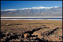 Valley with seasonal lake in the distance and Panamint Range, morning. Death Valley National Park, California, USA. (color)