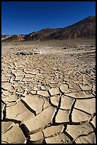 Mud cracks and Funeral mountains. Death Valley National Park, California, USA. (color)