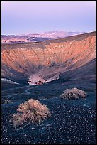 Sagebrush and Ubehebe Crater at dusk. Death Valley National Park, California, USA. (color)