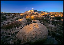 Boulders and Guadalupe range at sunset. Guadalupe Mountains National Park, Texas, USA. (color)