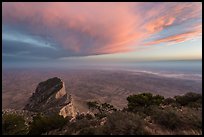 Guadalupe Peak summit and El Capitan backside with sunset cloud. Guadalupe Mountains National Park, Texas, USA. (color)