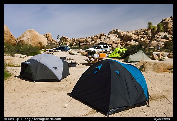 Tents, Hidden Valley Campground. Joshua Tree National Park, California, USA.