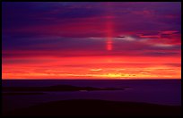 Sun pillar from Cadillac mountain. Acadia National Park, Maine, USA.