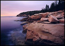 Pink granite slabs on the coast near Otter Point, sunrise. Acadia National Park ( color)