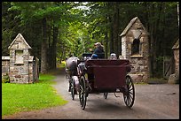 Carriage passing through carriage road gate. Acadia National Park ( color)