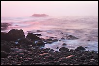 Boulders and ocean, foggy sunrise. Acadia National Park ( color)