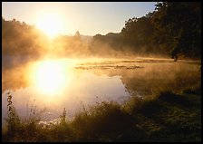 Sun shining through mist, Kendall Lake. Cuyahoga Valley National Park, Ohio, USA. (color)