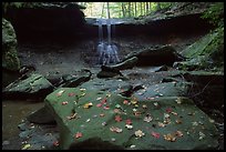 Depression with green rocks and Blue Hen Falls. Cuyahoga Valley National Park, Ohio, USA.