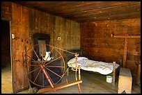 Cabin interior with rural historic furnishings, Cades Cove, Tennessee. Great Smoky Mountains National Park, USA.