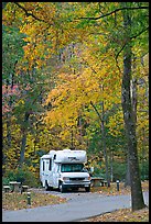 RV in campground with fall colors. Hot Springs National Park, Arkansas, USA. (color)
