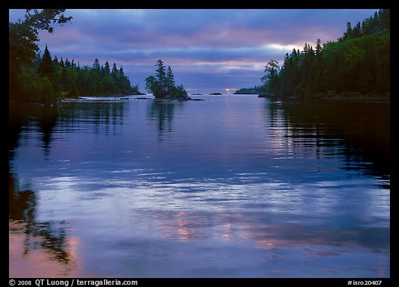 Islet in Chippewa Harbor at sunrise. Isle Royale National Park, Michigan, USA.