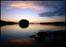Kabetogama lake sunset with tree-covered islet. Voyageurs National Park, Minnesota, USA.
