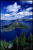 Lake and Wizard Island, afternoon. Crater Lake National Park, Oregon, USA. (color)