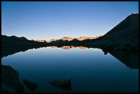 Lake and reflections, early morning, Dusy Basin. Kings Canyon National Park, California, USA.