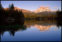 Manzanita lake and Mount Lassen in early summer, sunset. Lassen Volcanic National Park ( color)