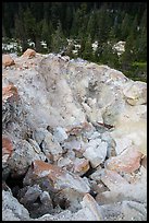 Colorful rocks in steam vent, Devils Kitchen. Lassen Volcanic National Park, California, USA.