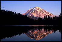 Mt Rainier with perfect reflection in Eunice Lake at sunset. Mount Rainier National Park, Washington, USA. (color)