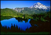 Eunice Lake and Mt Rainier, afternoon. Mount Rainier National Park, Washington, USA. (color)