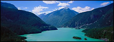 Turquoise colored lake and mountains, North Cascades National Park Service Complex. Washington, USA.
