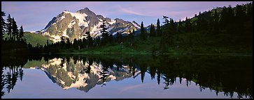 Lake with mountain reflection, North Cascades National Park.  (Panoramic color)