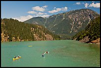 Canoes and kayaks on Diablo Lake,  North Cascades National Park Service Complex.  ( color)