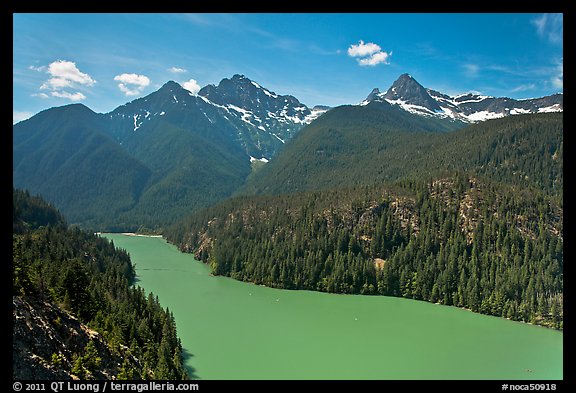Diablo Lake with green waters, morning,  North Cascades National Park Service Complex. Washington, USA.