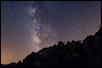 Rocky ridge and star-filled sky with Milky Way. Pinnacles National Park, California, USA. (color)
