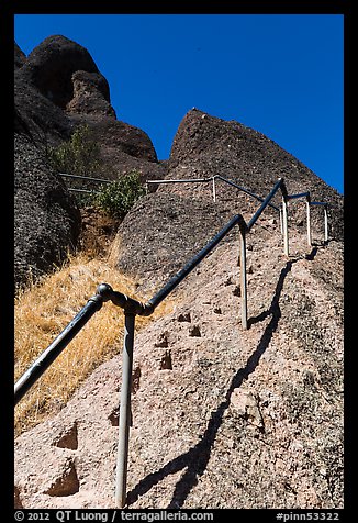 High Peaks trails with stairs carved in stone. Pinnacles National Park (color)