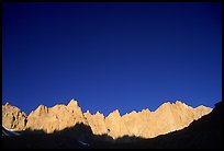 Mt Whitney range at sunrise and blue sky. Sequoia National Park, California, USA.