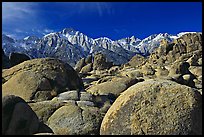 Volcanic boulders in Alabama hills and Sierras, morning. Sequoia National Park ( color)