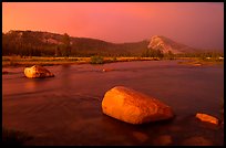 Tuolumne Meadows, Lembert Dome, and rainbow, storm clearing at sunset. Yosemite National Park, California, USA. (color)