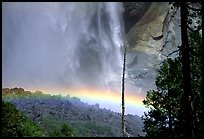 Rainbow at  base of Upper Yosemite Falls. Yosemite National Park, California, USA.